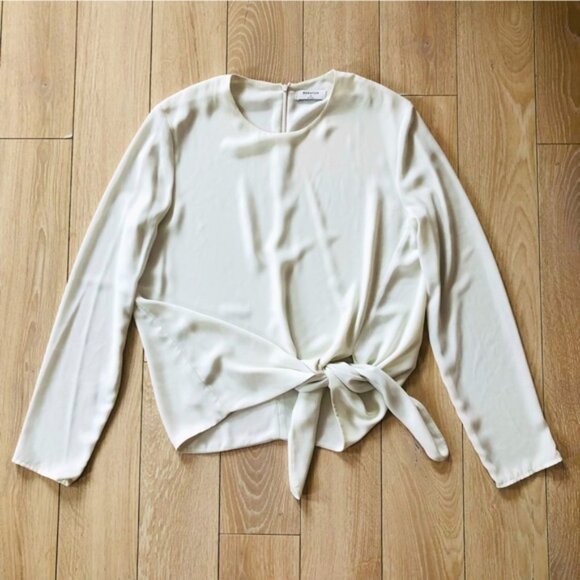 Babaton Aritzia Waist Tie Long Sleeve Blouse in White Size M - Picture 1 of 12